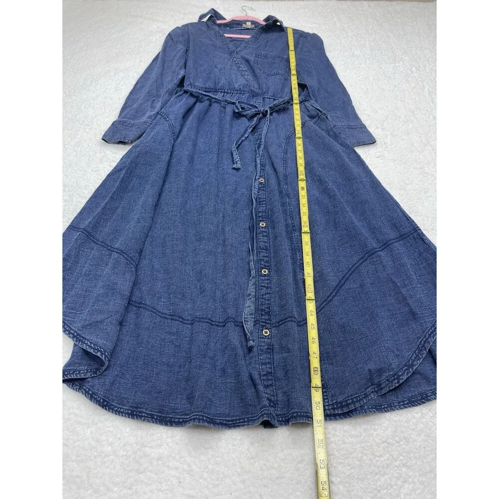 Anthropologie Pilcro Dress Wrap Midi Blue V Neck Cotton Preppy Boho Medium NWT